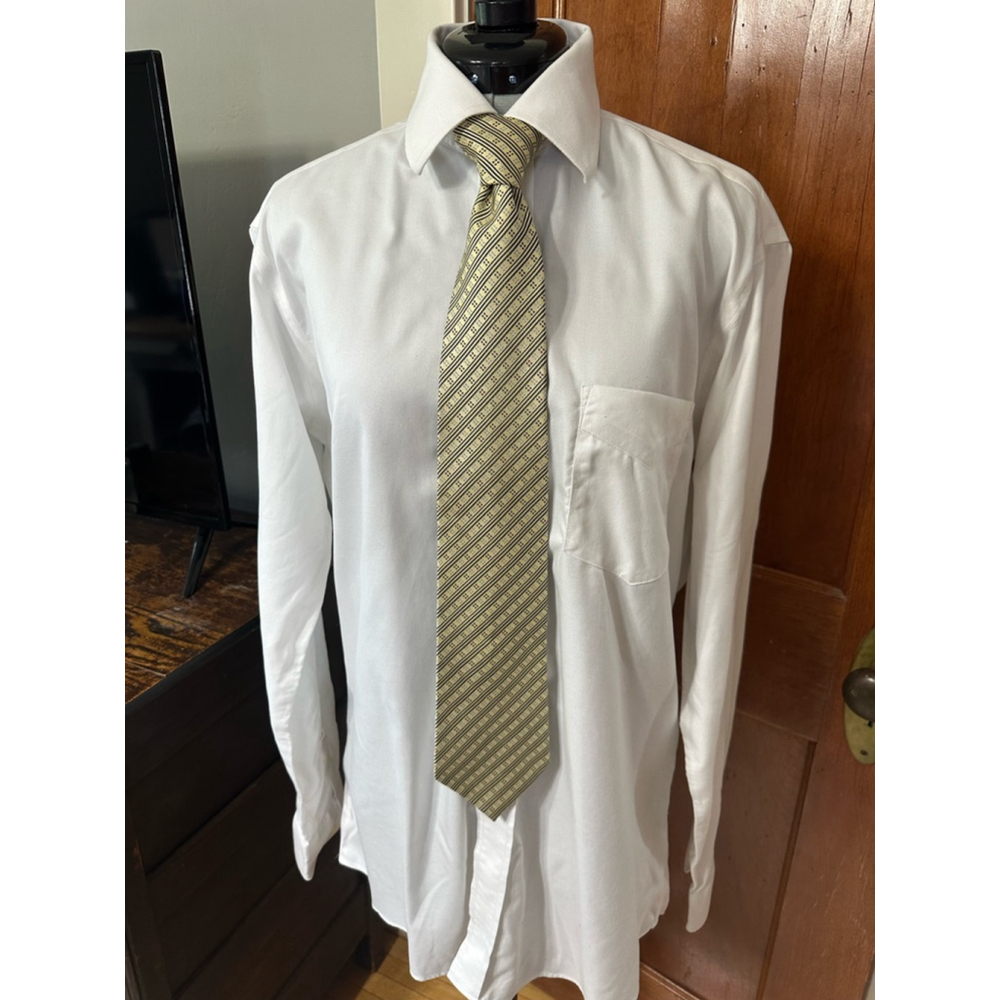 Tommy Hilfiger Mens Silk Blend Necktie Gold Black Stripe Formal Business